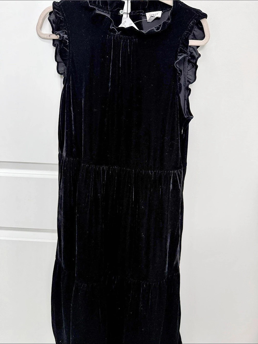 NWT JCREW Black Velvet Ruffle Sleeve MIDI  Dress Size 8